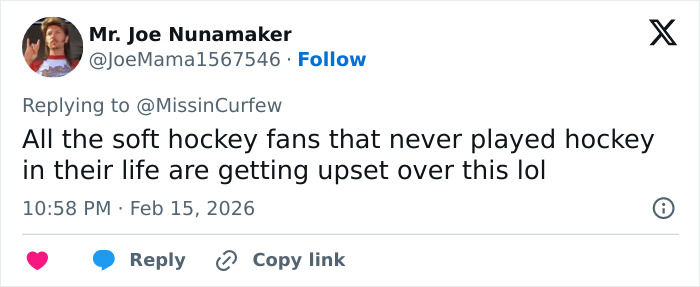 Screenshot of a tweet reacting to a hot-mic moment between Olympic hockey rivals, highlighting heated rivalry debates.