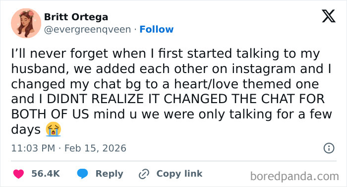 Tweet from Britt Ortega humorously sharing a relatable story amid chaotic and hilarious X posts coping with humor.