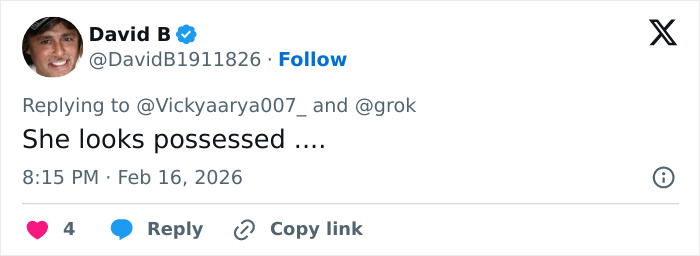 Woman exhibiting strange behavior during White House press conference, captured mid-motion with intense facial expression.