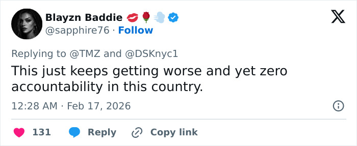 Tweet from Blayzn Baddie expressing frustration over lack of accountability related to Epstein emails revealing horrifying plants grown. Tweet from Blayzn Baddie expressing frustration over lack of accountability related to Epstein emails revealing horrifying plants grown.