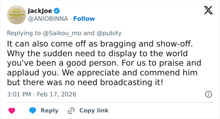 Tweet criticizing The Big Bang Theory star Kunal Nayyar&rsquo;s GoFundMe, calling the revelation a needless display.