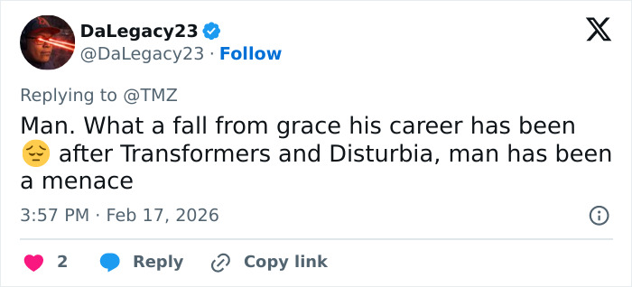 Tweet about Shia LaBeouf's arrest in New Orleans highlighting chaos as he breaks sobriety.