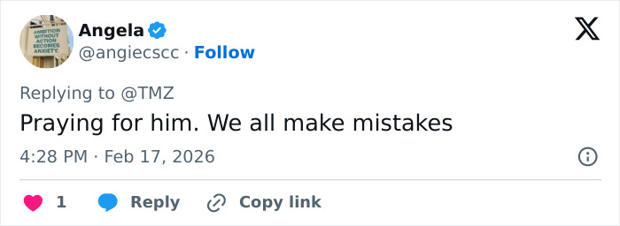 Screenshot of a social media reply expressing support amid chaos as Shia LaBeouf breaks sobriety and gets arrested in New Orleans.