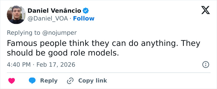 Screenshot of a tweet by Daniel Ven&acirc;ncio commenting on celebrity behavior amid Shia LaBeouf's arrest in New Orleans.