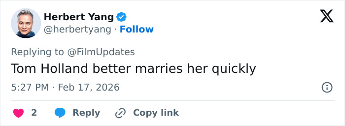 Screenshot of a Twitter reply mentioning Tom Holland, related to Zendaya and Robert Pattinson gender-bending photoshoot frenzy.