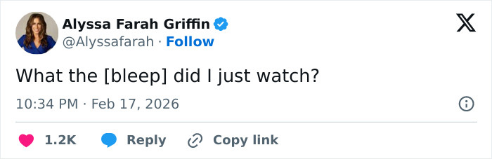 Alyssa Farah Griffin reacts on Twitter with disbelief to RFK Jr. and Kid Rock's deranged new workout video causing wild reactions. Alyssa Farah Griffin reacts on Twitter with disbelief to RFK Jr. and Kid Rock's deranged new workout video causing wild reactions.