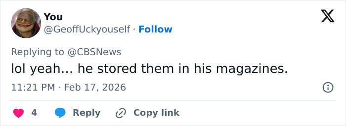 Screenshot of a social media reply discussing Hugh Hefner’s magazines with a casual tone.