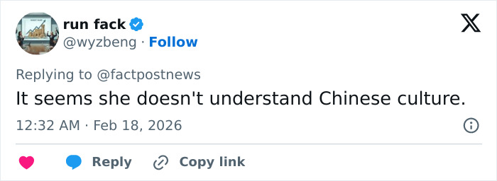 Tweet by user run fack commenting on Ivanka Trump's Lunar New Year post, discussing her transformation and cultural understanding.