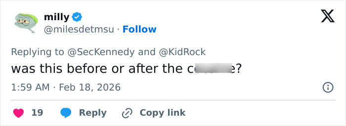 Twitter user replying to RFK Jr. and Kid Rock about their workout video, sparking wild reactions and online madness. Twitter user replying to RFK Jr. and Kid Rock about their workout video, sparking wild reactions and online madness.