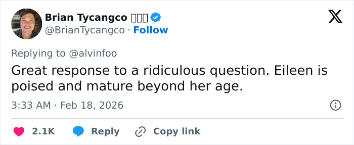 Screenshot of a tweet responding to JD Vance’s comment on Eileen Gu’s representation, highlighting public backlash.