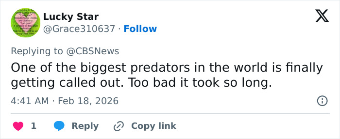 Tweet from Lucky Star criticizing Playboy founder, with mention of predators and a call for accountability.