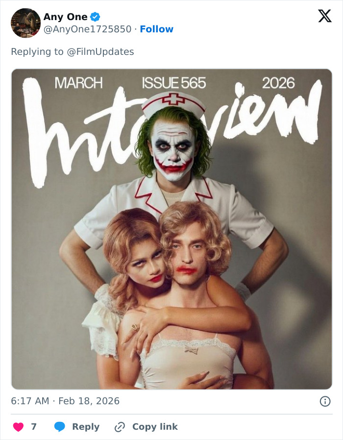 Zendaya and Robert Pattinson in an extremely disturbing gender-bending photoshoot for a magazine cover.