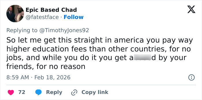 Screenshot of a social media post discussing higher education fees and unexpected responses during a fraternity hazing event.