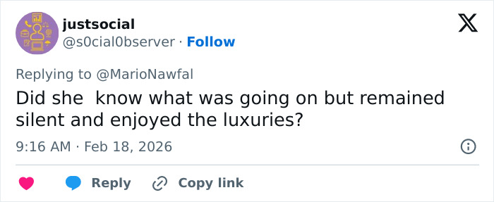 Tweet questioning Hugh Hefner's widow, possibly girls and her silence about the Playboy founder’s lifestyle and luxuries.