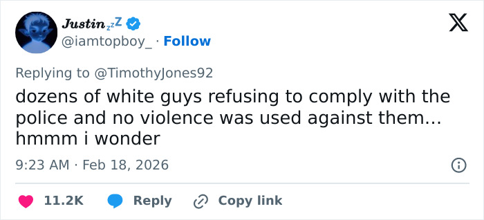 Tweet showing user commenting on white men refusing to comply with police at a fraternity hazing event without violence used.