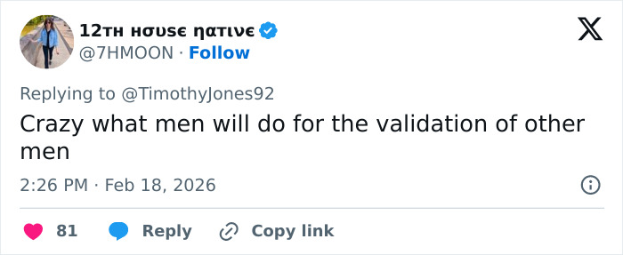 Tweet reading a user commenting on men's search for validation after cops encountered an eerie response during fraternity hazing.