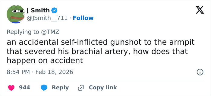 Screenshot of a tweet discussing Peter Greene&rsquo;s cause of passing due to an accidental self-inflicted gunshot wound.