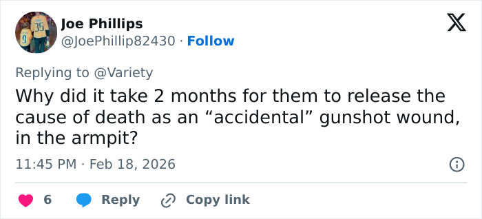 Screenshot of a tweet questioning the delayed release of Peter Greene's cause of passing from an accidental gunshot wound.