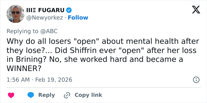 Screenshot of a social media reply discussing Ilia Malinin's controversial comments and NBC Olympics president's response.