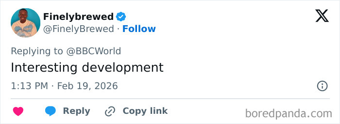 Twitter user reacting with "Interesting development" to Winter Olympics host forced to resign after commentary sparked outrage.