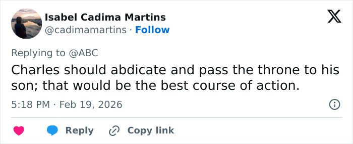 User tweet about King Charles abdicating the throne amid concerns over Prince Andrew’s arrest creating a royal expert nightmare. User tweet about King Charles abdicating the throne amid concerns over Prince Andrew’s arrest creating a royal expert nightmare.