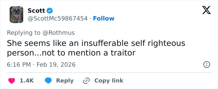 Screenshot of a social media comment criticizing Eileen Gu’s representation, linked to JD Vance’s backlash against the athlete.