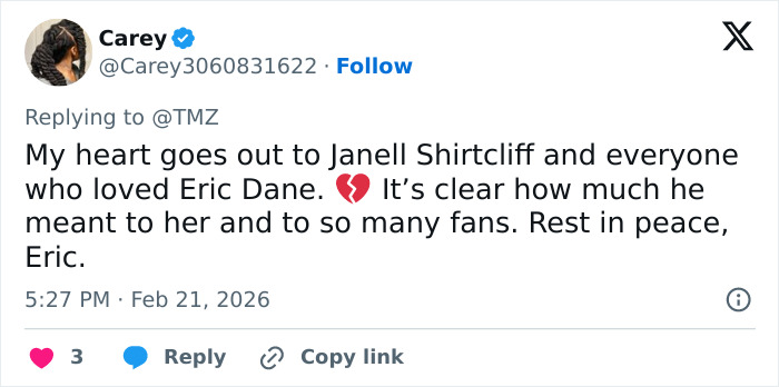 "Eu pensei que ele era casado": Namorada de Eric Dane fala após falecimento do ator