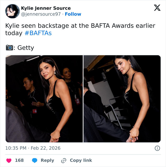 Kylie Jenner backstage at the 2026 BAFTAs, fans noticing major detail in her appearance and lips.