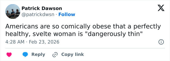 Screenshot of a tweet discussing a woman described as dangerously thin, related to Emma Stone’s cadaverous appearance concerns.