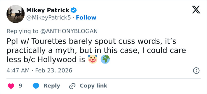 Tweet discussing Hollywood and language use, relevant to Michael B. Jordan’s reaction after BAFTA audience incident.