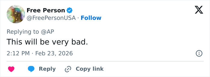 Tweet from user Free Person reacting negatively to Met Gala 2026 dress code announcement causing controversy online.