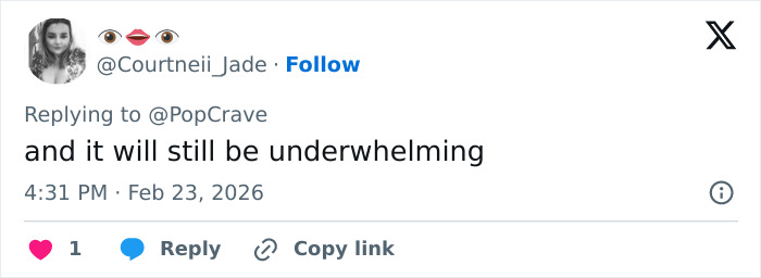 Screenshot of a social media reply saying the Met Gala 2026 dress code announcement will still be underwhelming.