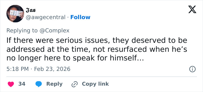 Tweet criticizing the timing of Grey's Anatomy actress's bullying claim against Eric Dane after his passing.