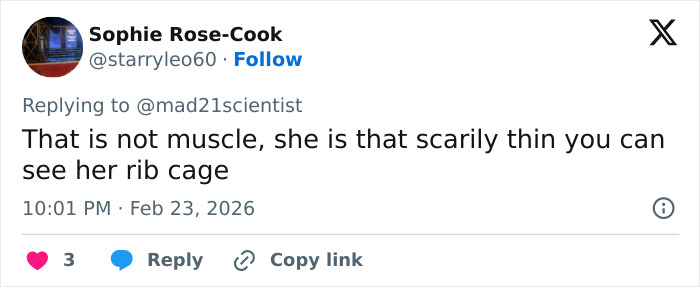 Social media reaction highlighting Sadie Sink’s BAFTA look showing visible ribs and sparking divided opinions.