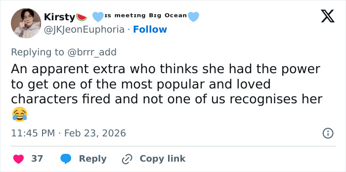 Screenshot of a social media post discussing a Grey's Anatomy actress's bullying claim against Eric Dane.