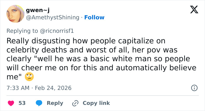 Twitter user criticizes backlash over Grey's Anatomy actress's claim of Eric Dane bullying after his passing.