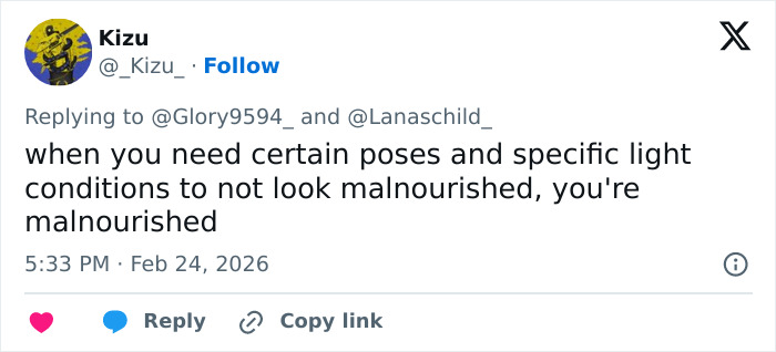 Tweet about malnourished appearance discussing Sadie Sink’s BAFTA look sparking divided reactions online.