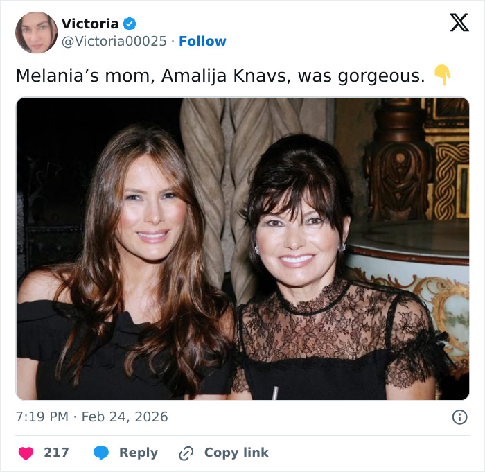 Melania Trump and her mom Amalia Knavs smiling at an event, linked to Trump&rsquo;s explanation for Barron&rsquo;s height.