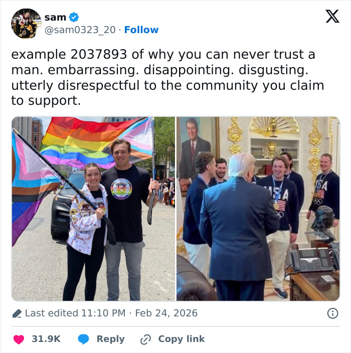 Team USA men's hockey players holding pride flags and interacting at the White House, sparking controversy and public outrage. Team USA men's hockey players holding pride flags and interacting at the White House, sparking controversy and public outrage.