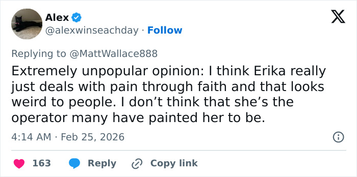Tweet discussing viewers spotting odd details in Erika Kirk's appearance at the State of the Union, expressing uncommon opinions.