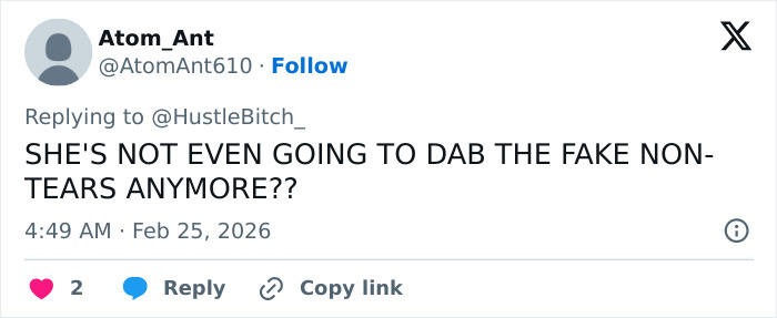 Tweet from user Atom_Ant commenting on viewers spotting odd details in Erika Kirk's appearance at State of the Union address.