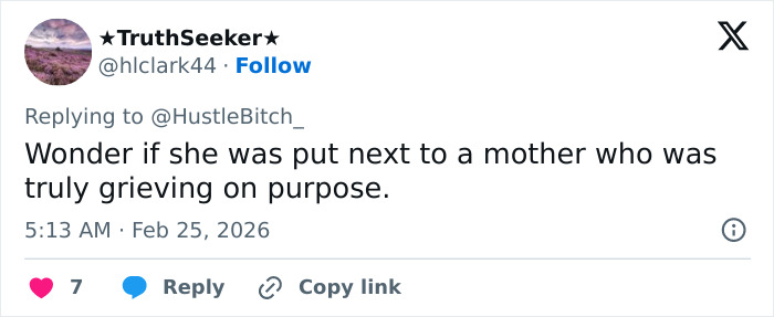 Tweet from user TruthSeeker commenting on Erika Kirk&rsquo;s appearance, sparking viewers to spot odd details during State of the Union event.