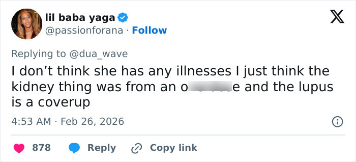 Tweet screenshot discussing coverup theory related to Selena Gomez's kidney transplant and lupus illness claims. Tweet screenshot discussing coverup theory related to Selena Gomez's kidney transplant and lupus illness claims.