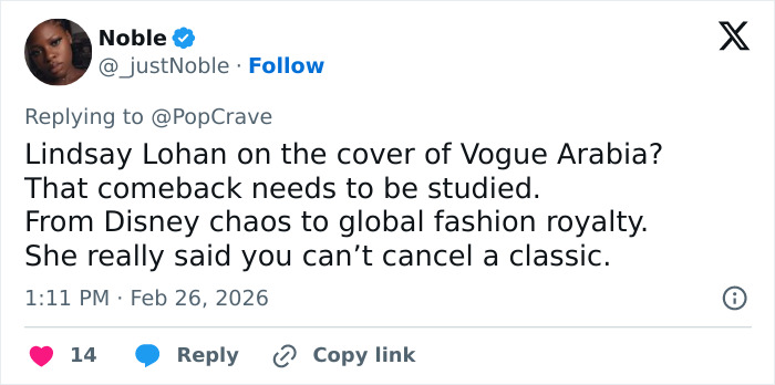 Screenshot of a Twitter post discussing Lindsay Lohan&rsquo;s transformation and the dark side of growing up famous.