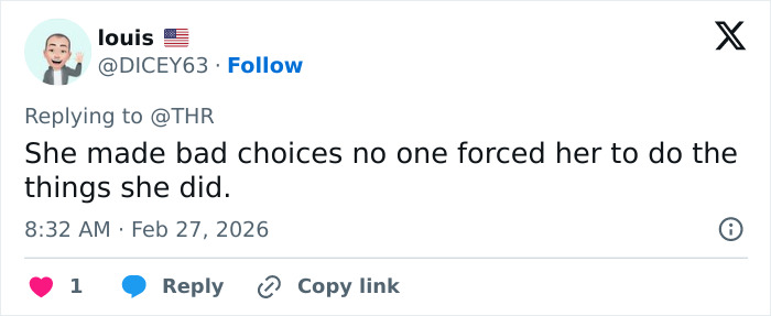 Screenshot of a social media reply discussing Lindsay Lohan and the dark side of growing up famous.