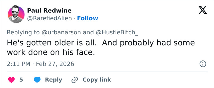 Tweet from user Paul Redwine discussing fans convinced something is off in viral Jim Carrey footage.