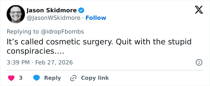 Screenshot of a tweet discussing cosmetic surgery in relation to viral Jim Carrey footage and fan conspiracies.
