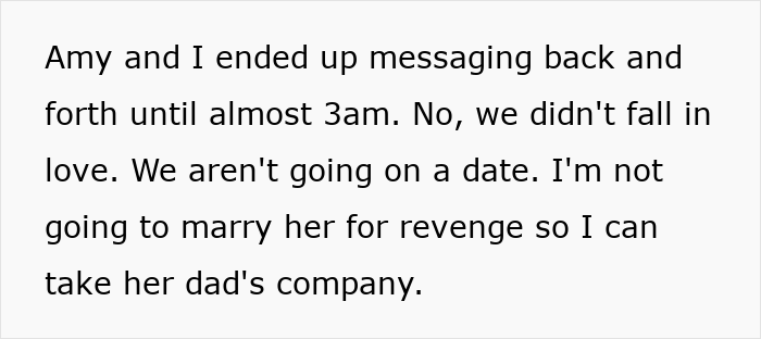 Text on a white background describing a conversation between a man and Amy after a crude drawing incident.