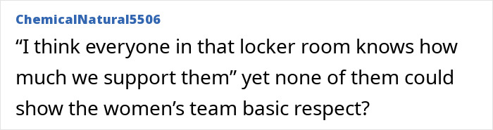 Commenter ChemicalNatural5506 questioning support for women's team after rejection of White House invite referencing US Olympics hero Jack Hughes. Commenter ChemicalNatural5506 questioning support for women's team after rejection of White House invite referencing US Olympics hero Jack Hughes.