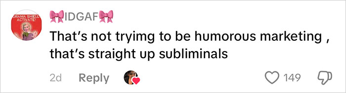 Social media comment calling Frida Mom marketing subliminal and criticizing its humorous intent, sparking online chaos.